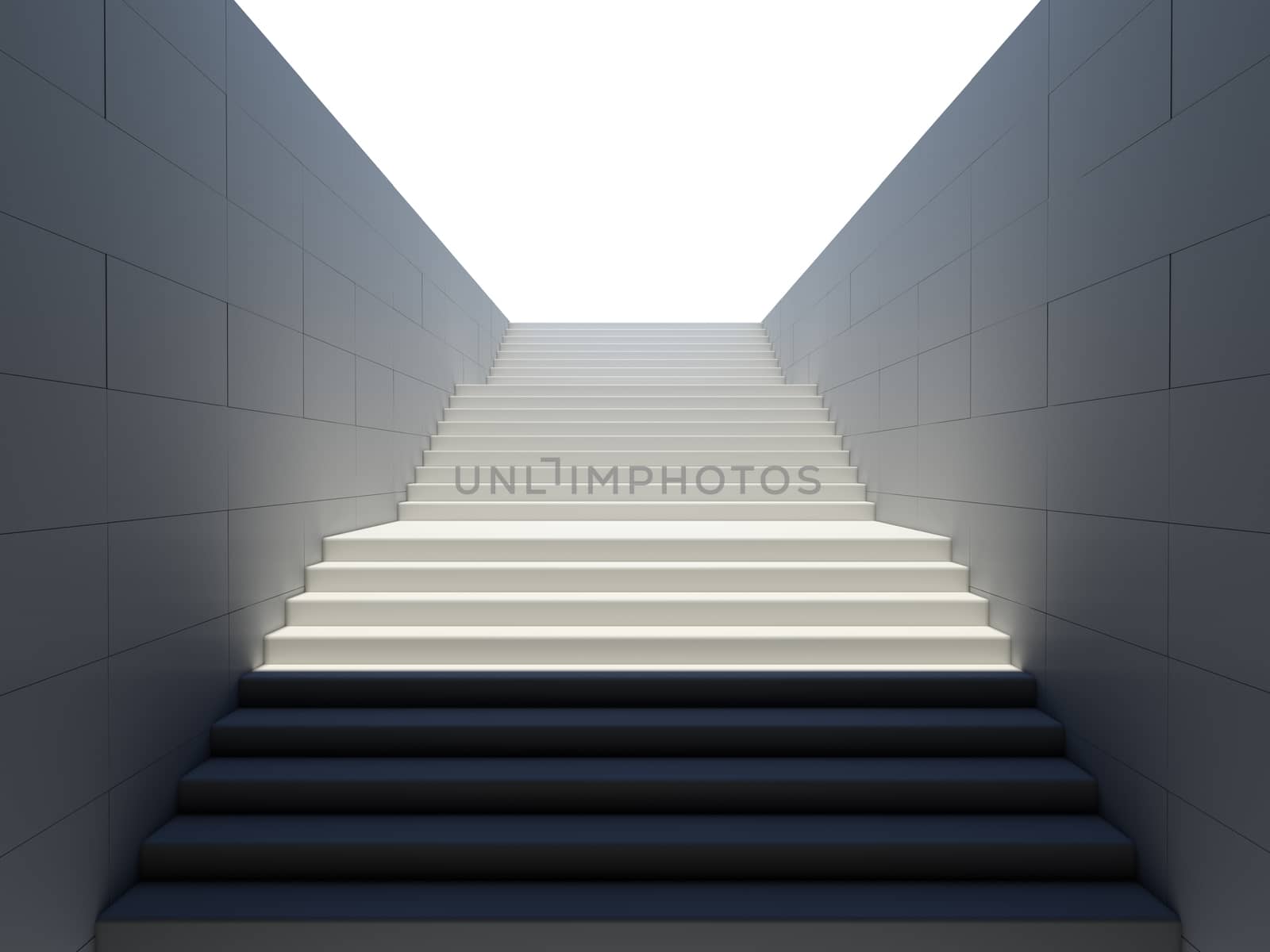 Empty white stairs in pedestrian subway. 3D rendering