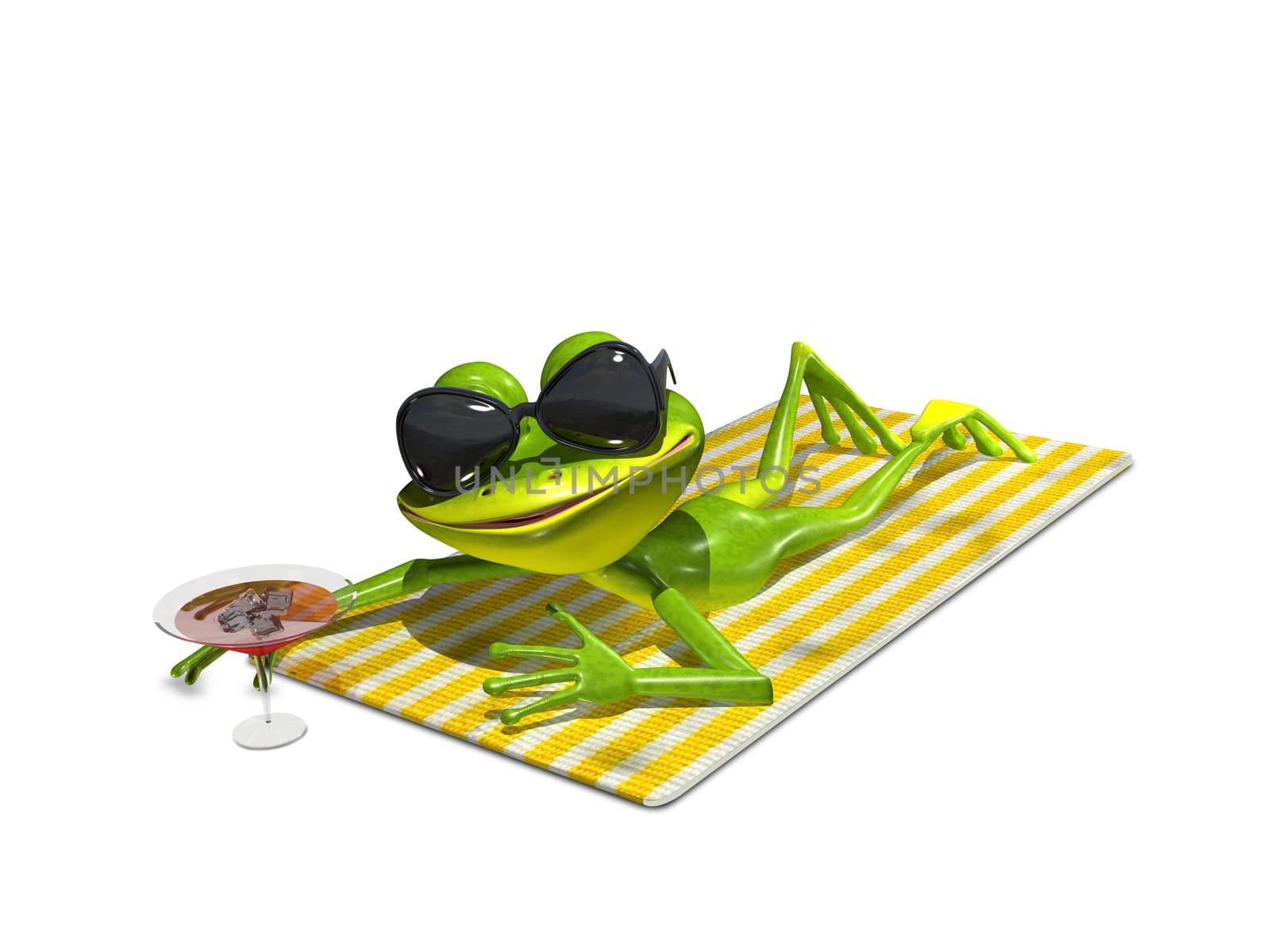 3d illustration of a frog with glasses on a towel