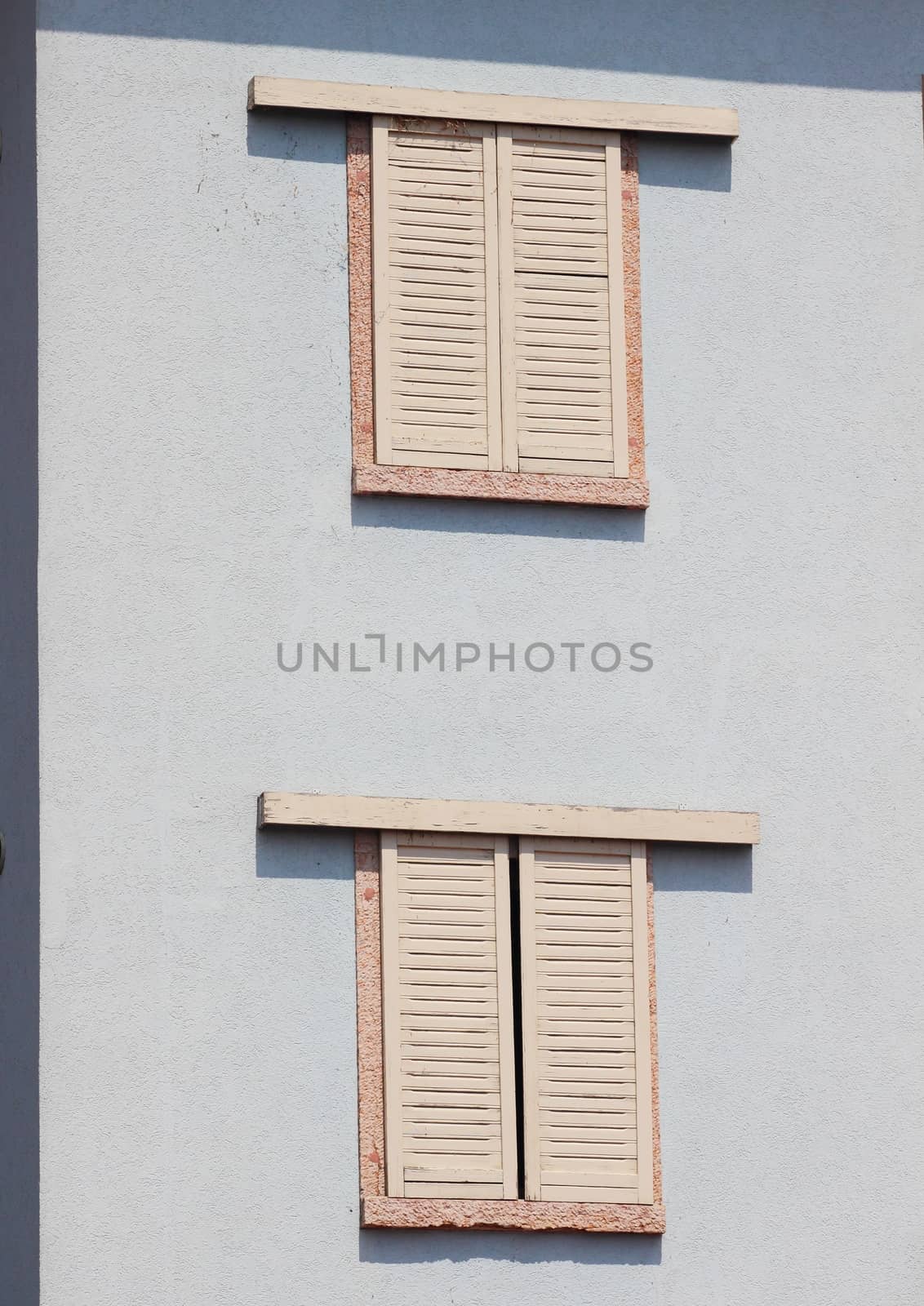 Front of building with closed windows