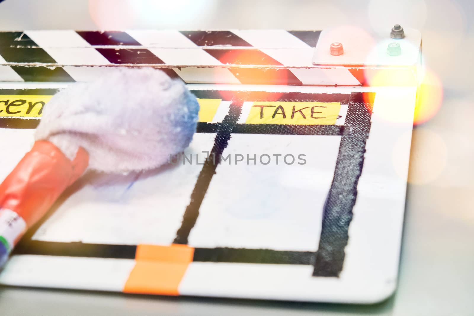 close up image of Film Slate on set