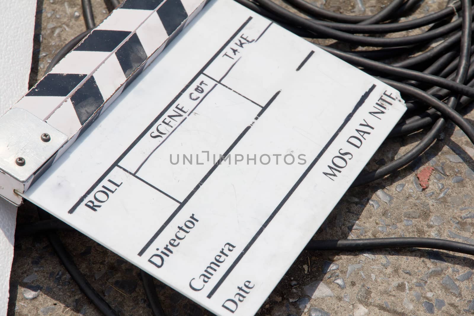 close up image of Film Slate on set