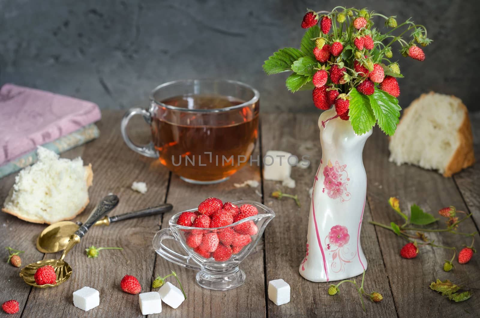 The strawberries on the table and tea by Gaina
