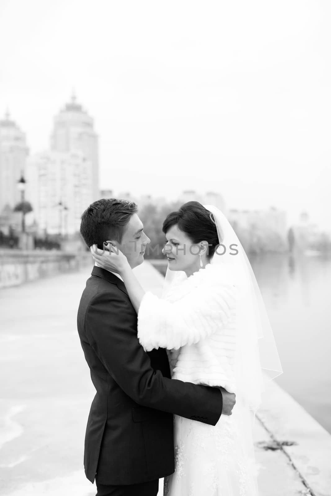 The groom gently touched to the bride