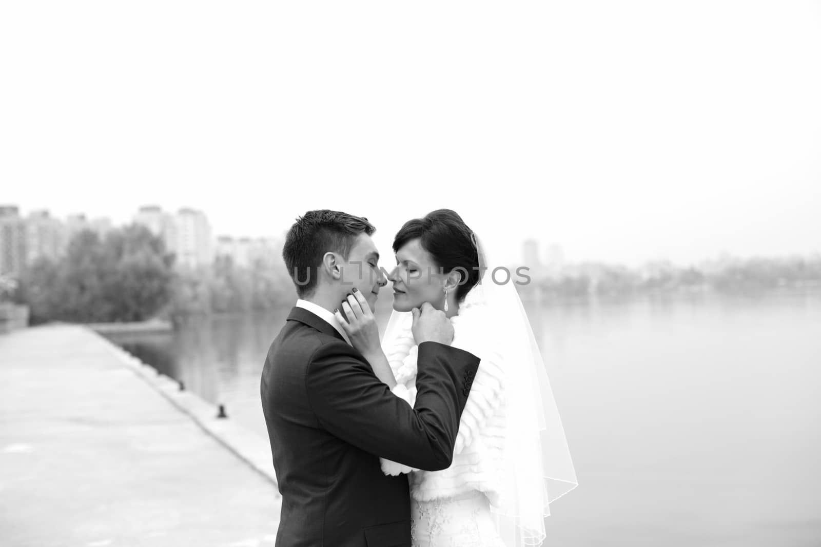 The groom gently touched to the bride