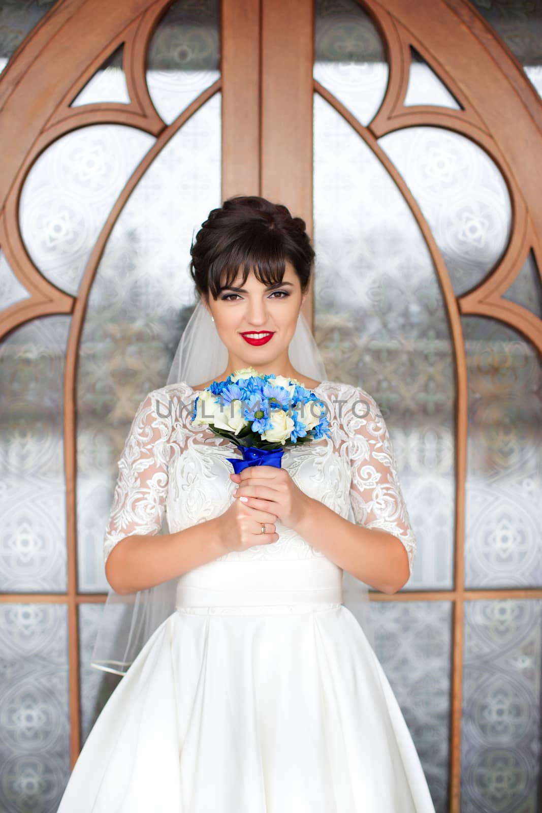 Brunette bride in white dress by lanser314