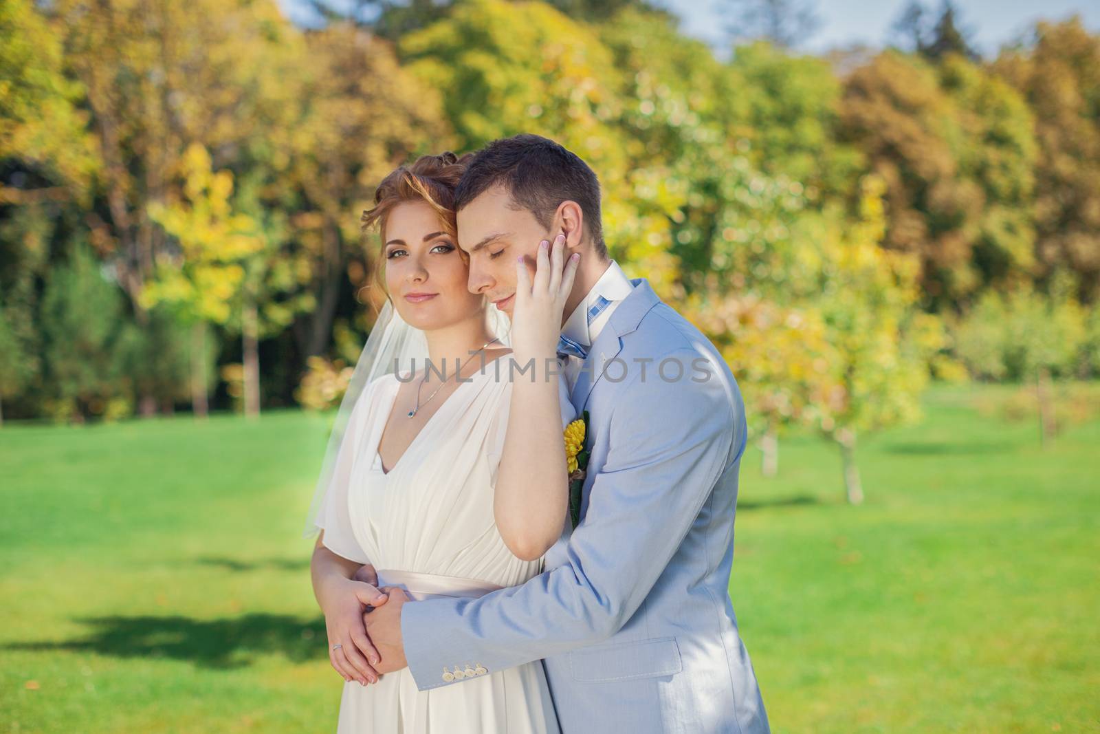 Sensual portrait of young elegant just married pair