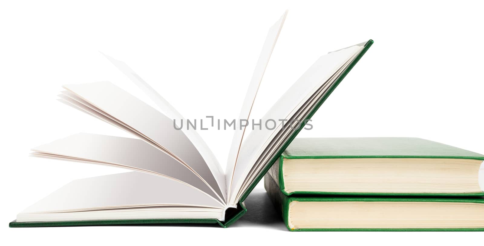 Open book, hardback books isolated on white background