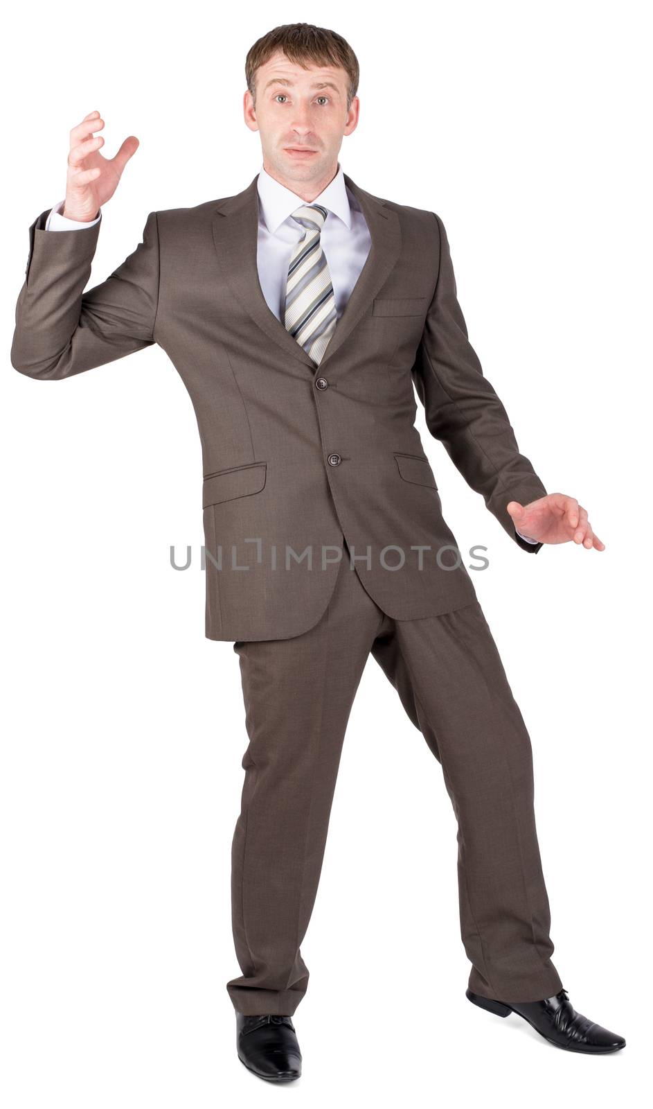 Businessman looking suprised. Isolated on white background.