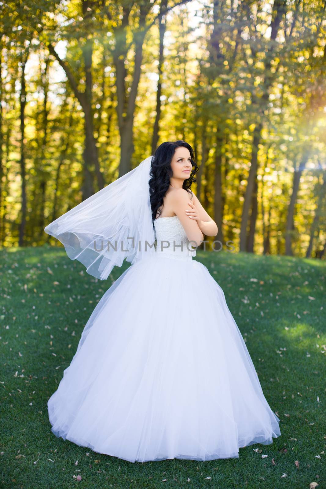 Brunette bride in a white dress by lanser314