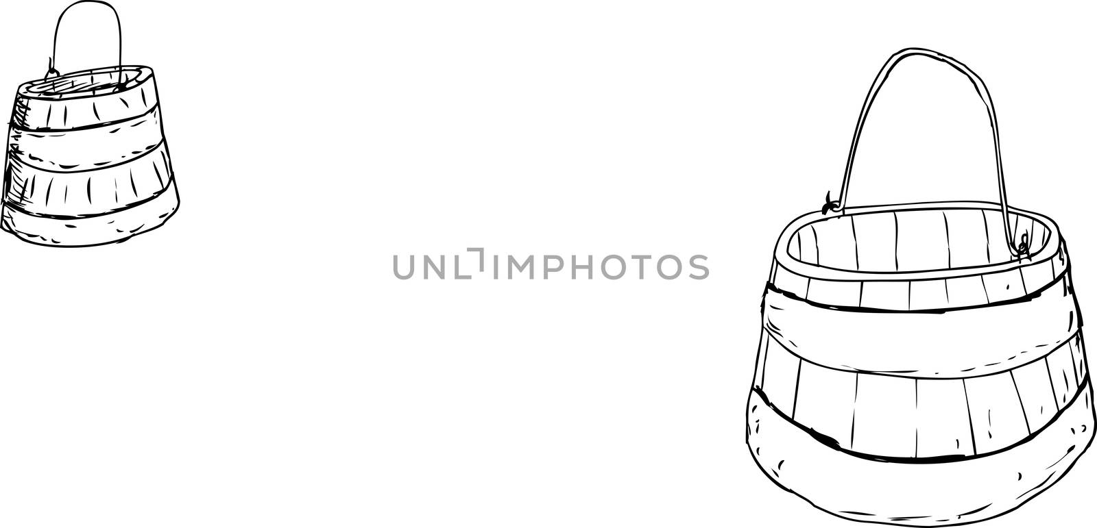 Outline Drawing of Pair of Old Wooden Buckets by TheBlackRhino