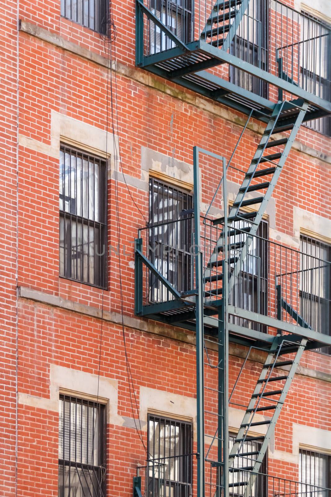 Typical New York fire escape ladders and balconies