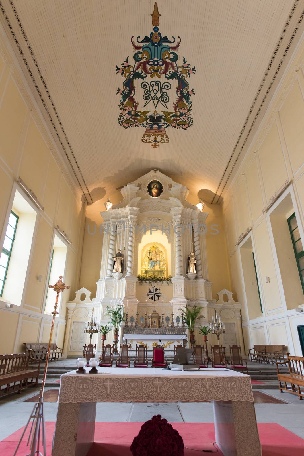 Macau - March 12, 2016 : Inside of St. Dominic (Domingos) church. Largo do Senado in Macau