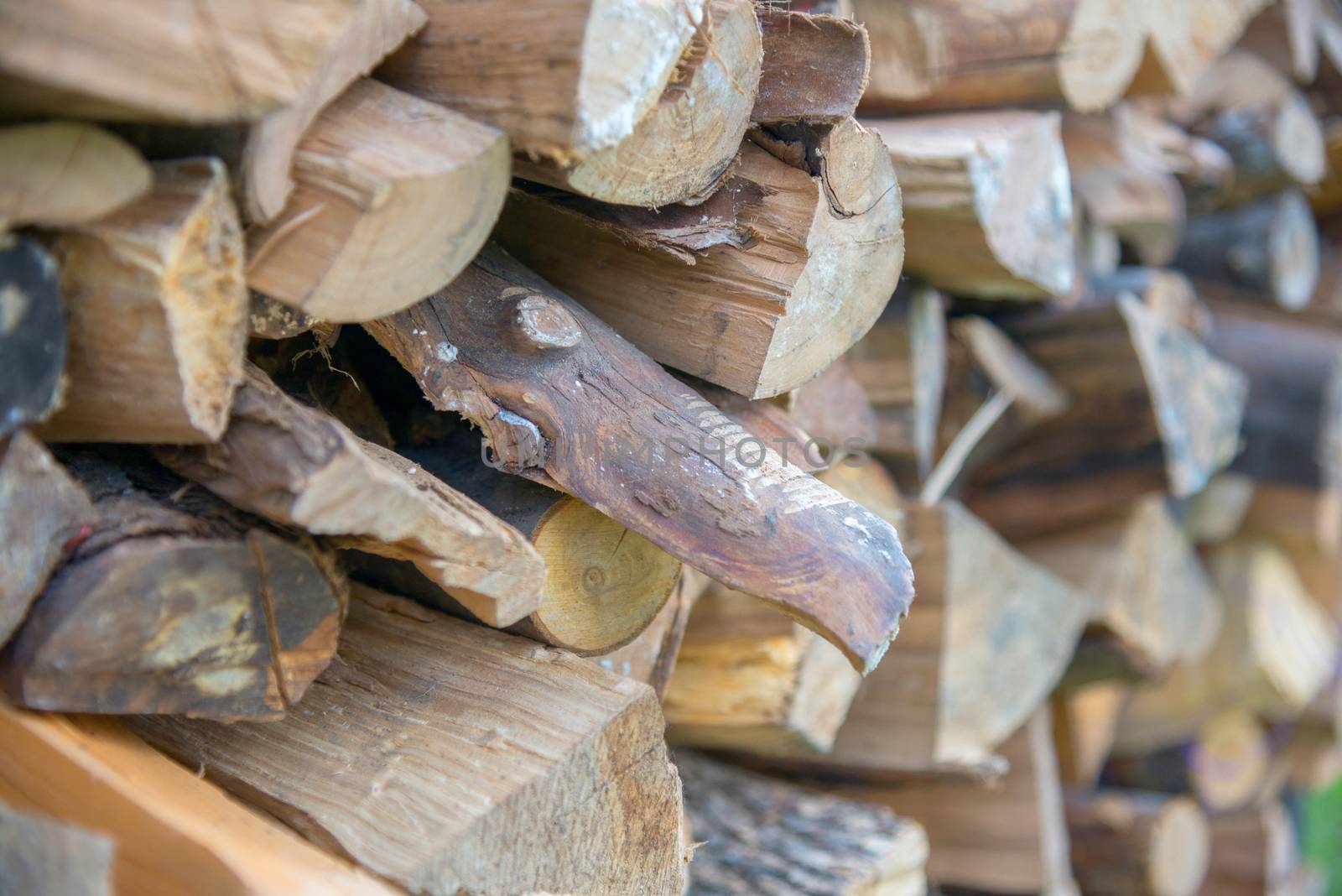 dry chopped firewood logs in a pile by vlaru