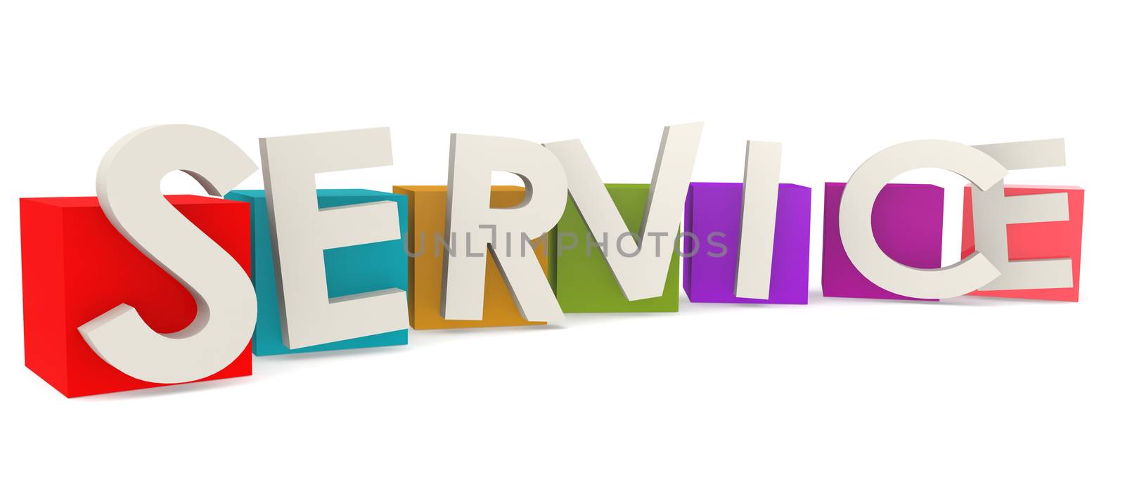 Colorful cubes with service word, 3D rendering