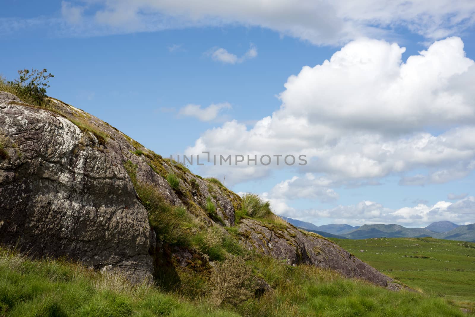 view of a rocky landscape on a beautiful hiking route the kerry way in ireland
