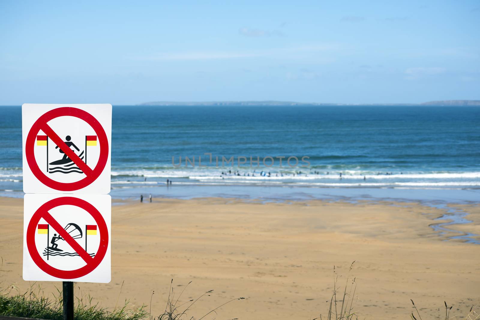 warning signs for surfers in ballybunion by morrbyte