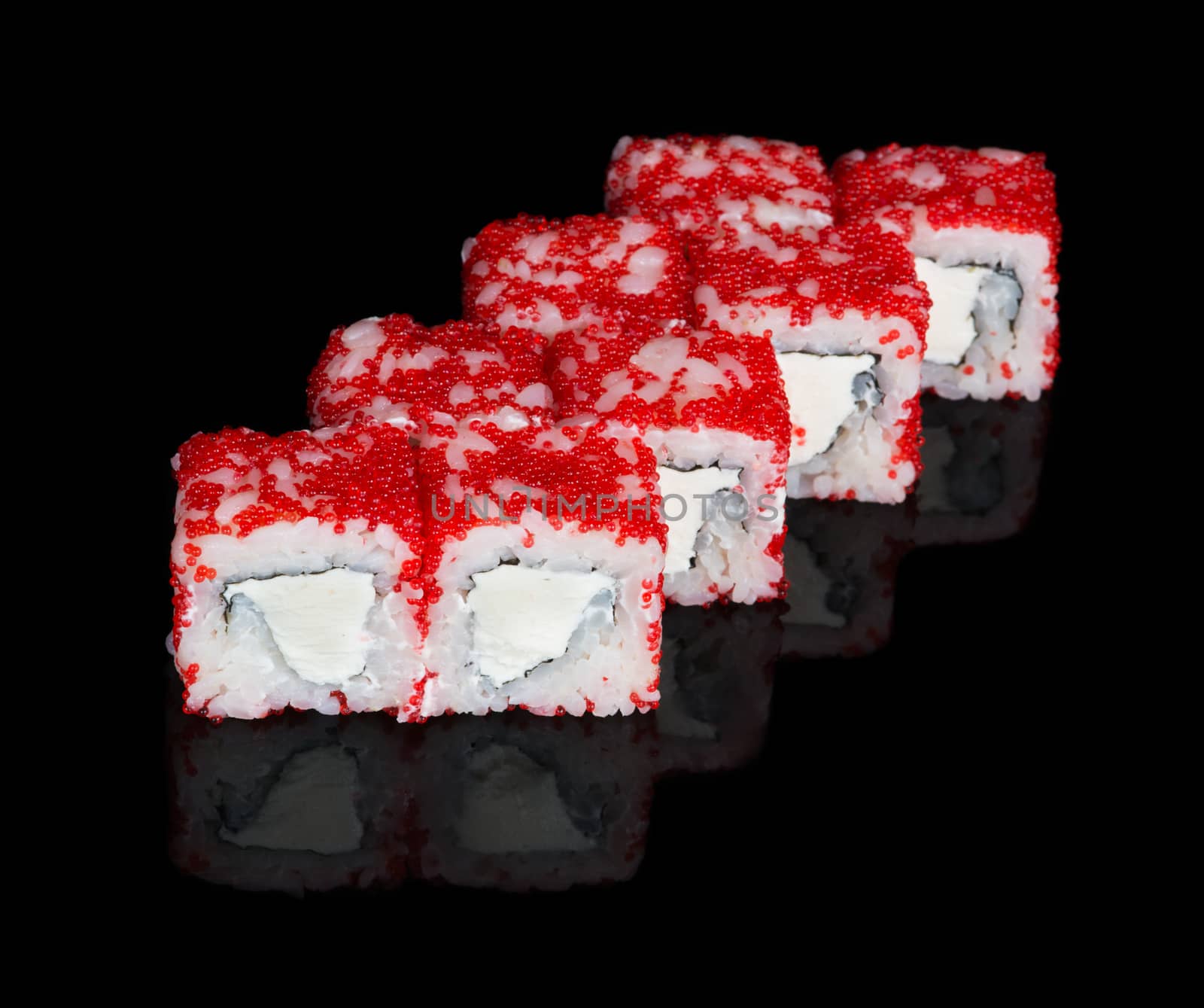 Sushi rolls with soft cheese and flying fish roe by kzen