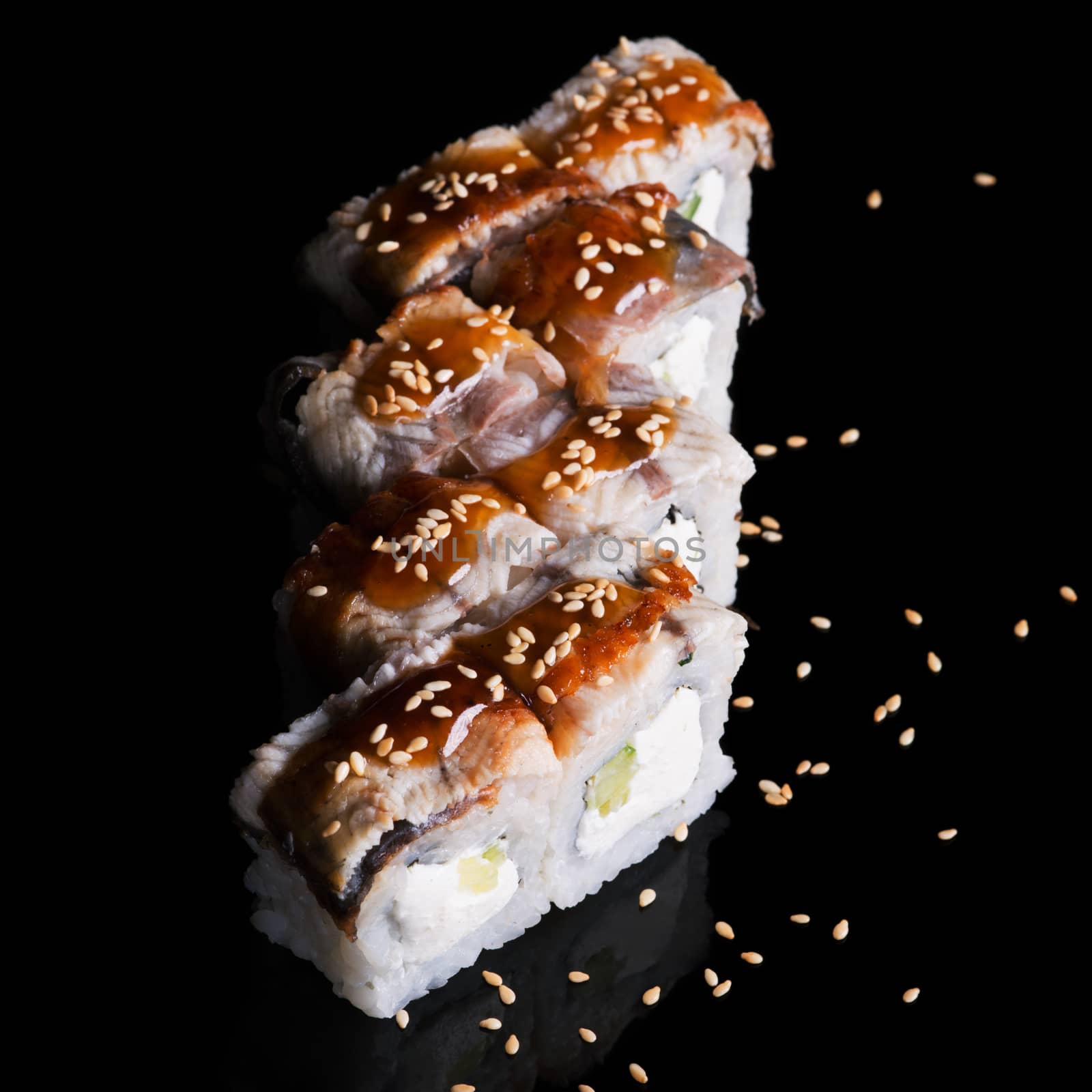Sushi rolls with eel, cucumber and soft cheese by kzen