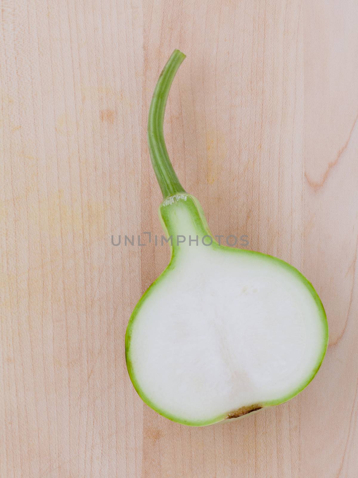 Halved bottle gourd or calabash gourd .The one of the vegetables recommended  in weight control programs.