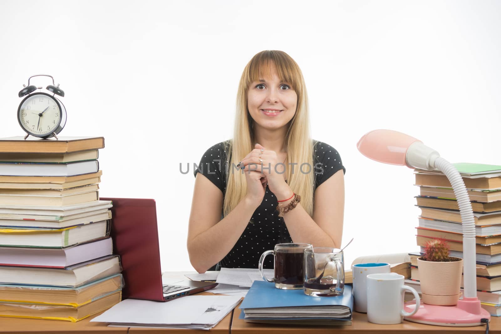 Joyful student with smile looks in the frame