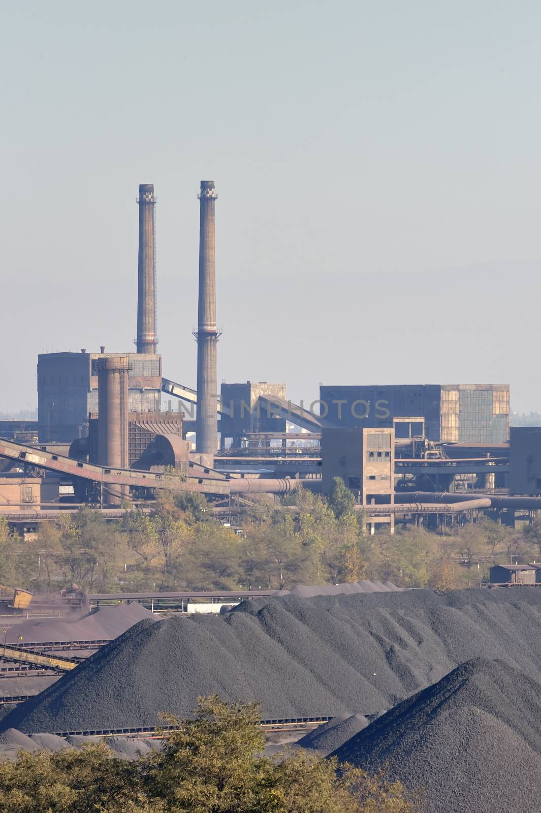Coal and piles of stones yard storage