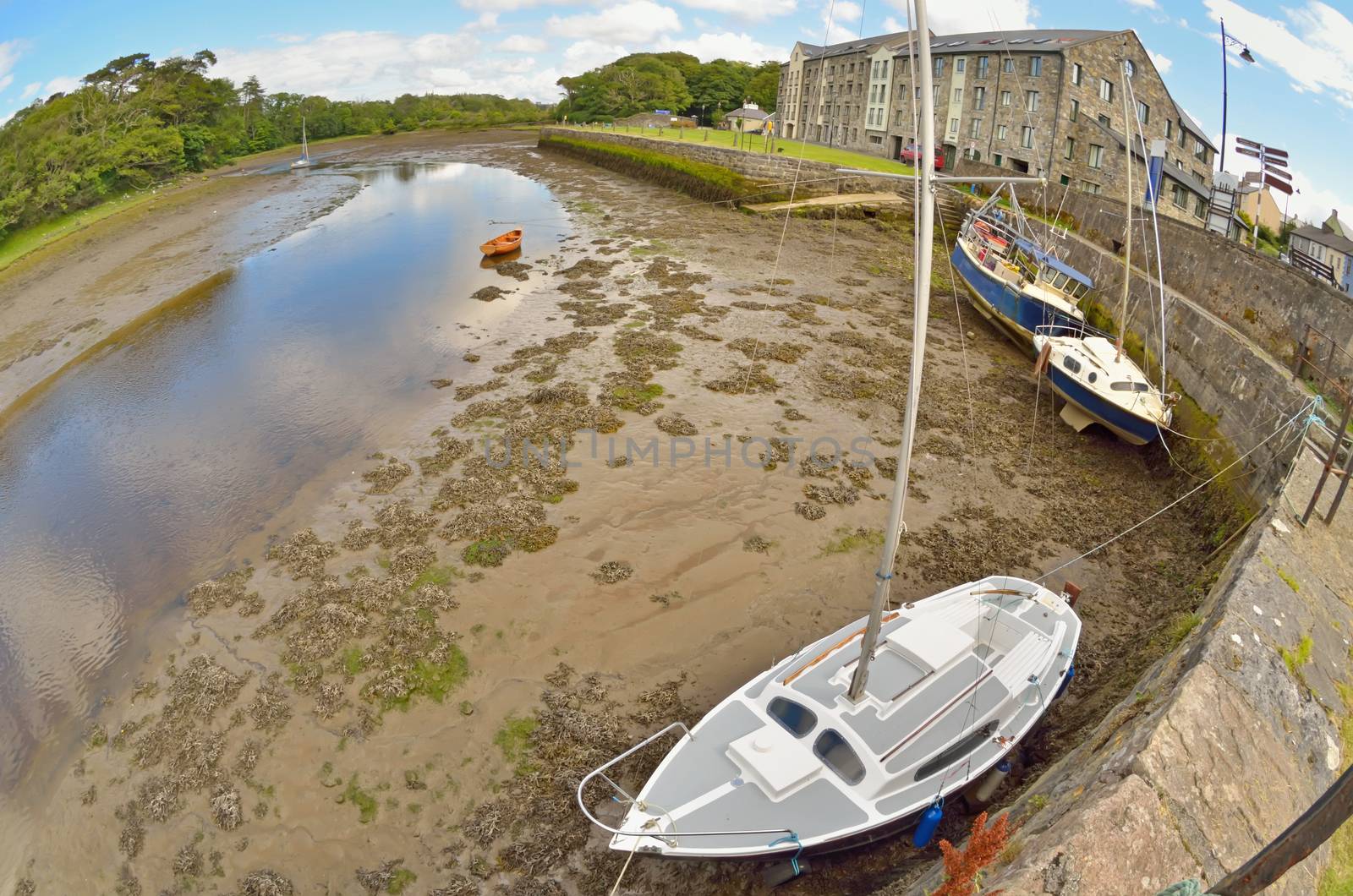 Summer landscape with old boats in Ireland  county