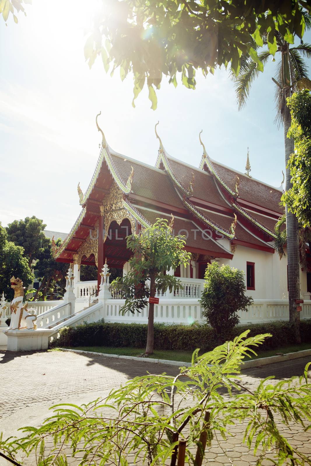 panoramic view of nice ancient Buddhist thai temple