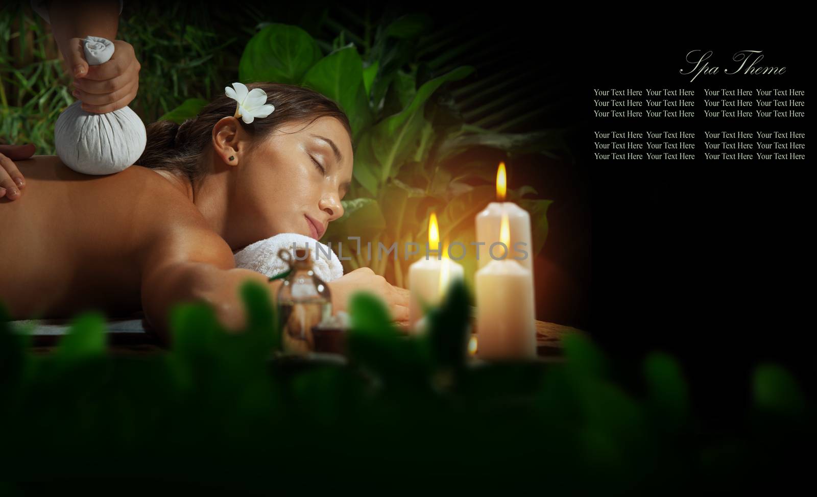 portrait of young beautiful woman in spa environment. Banner, extra space for your text