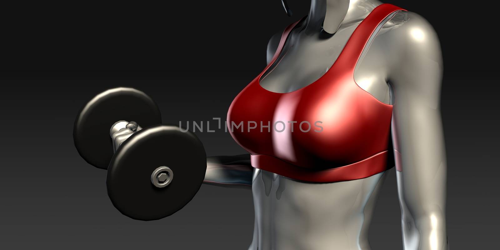 Torso of a Young Fit Woman Lifting Dumbbells as Background