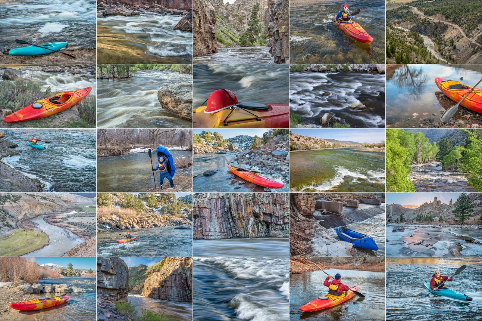 whitewater kayak and packraft  picture collection - paddling on mountain rivers in Colorado featuring the same male paddler
