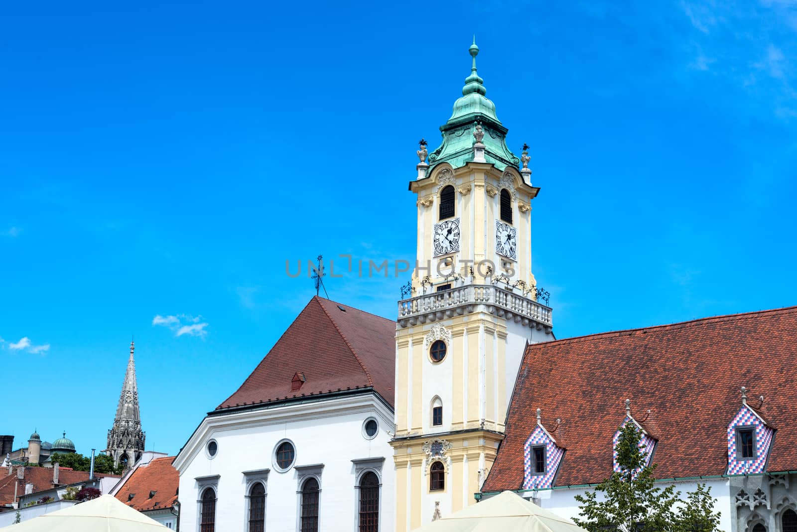 Bratislava city - view of Old Town Hall from Main Square in Bratislava