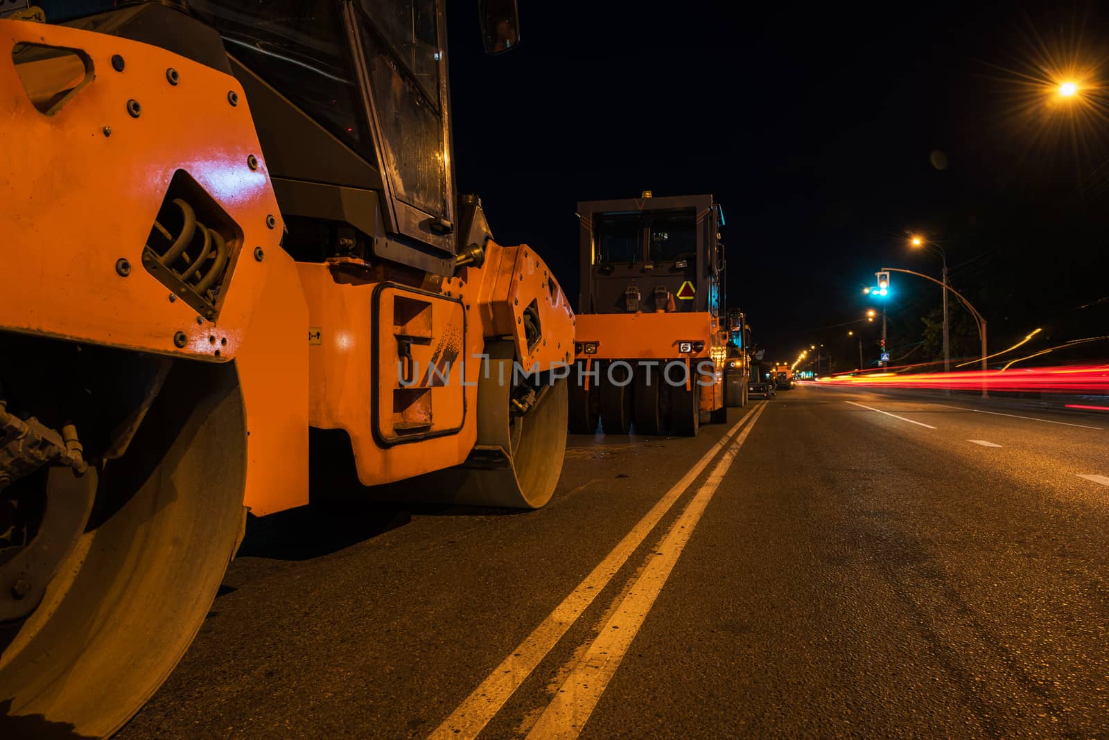 repairing the road in the night city