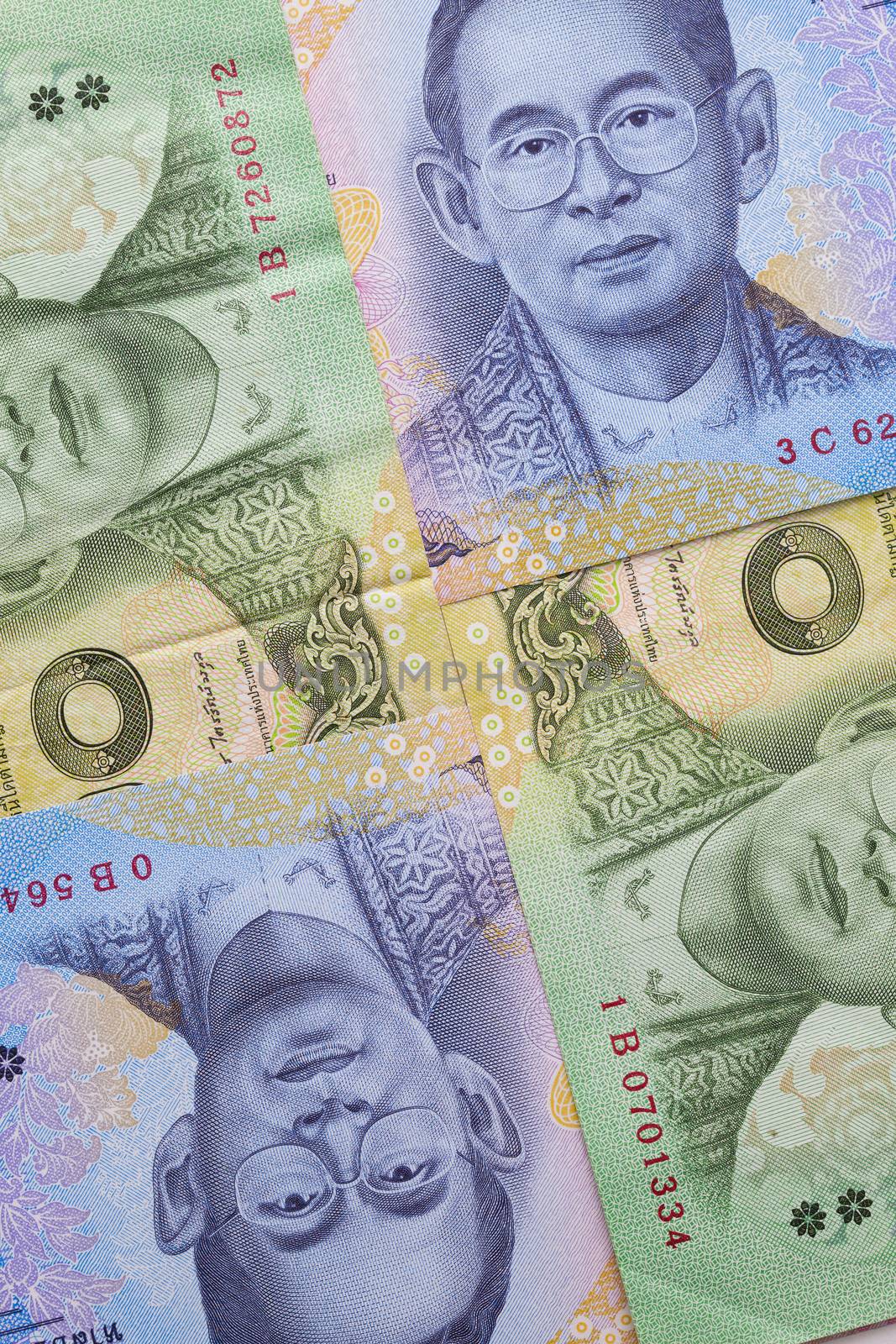 Detail of banknote and coin of Thai Baht of Thailand