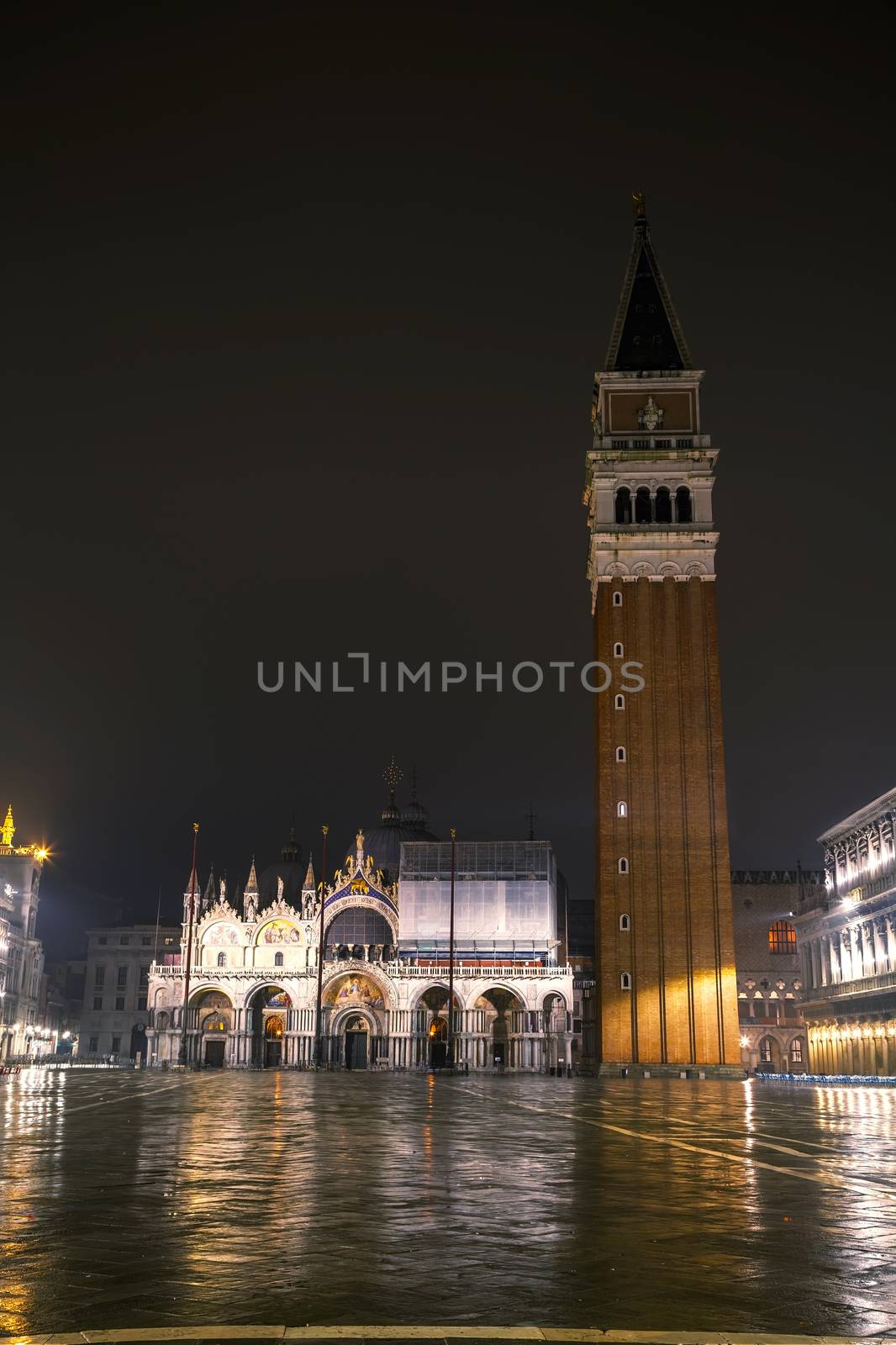 San Marco square in Venice, Italy at the night time