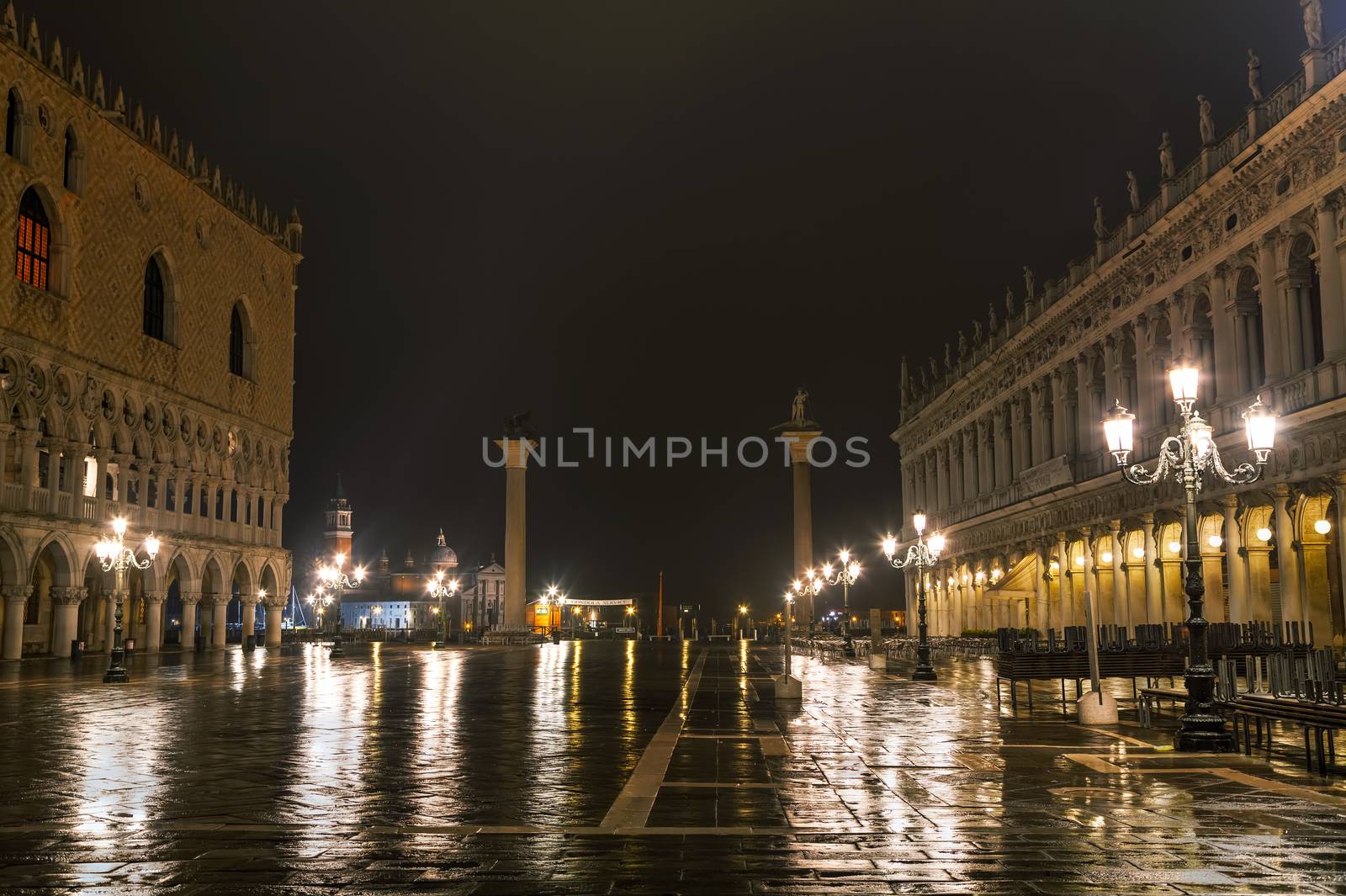 San Marco square in Venice, Italy at the night time