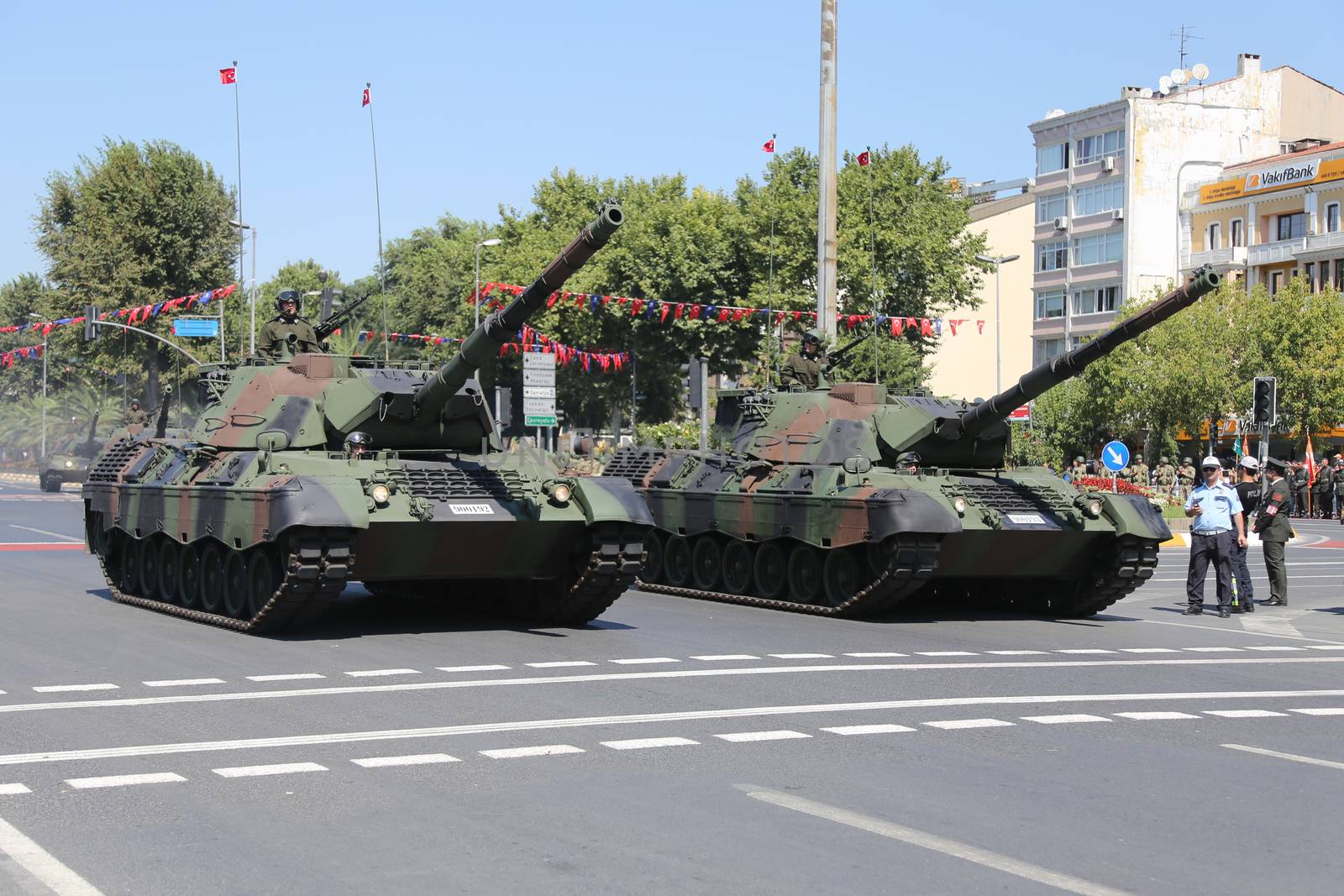 ISTANBUL, TURKEY - AUGUST 30, 2015: Tanks during 93th anniversary of 30 August Turkish Victory Day parade on Vatan Avenue