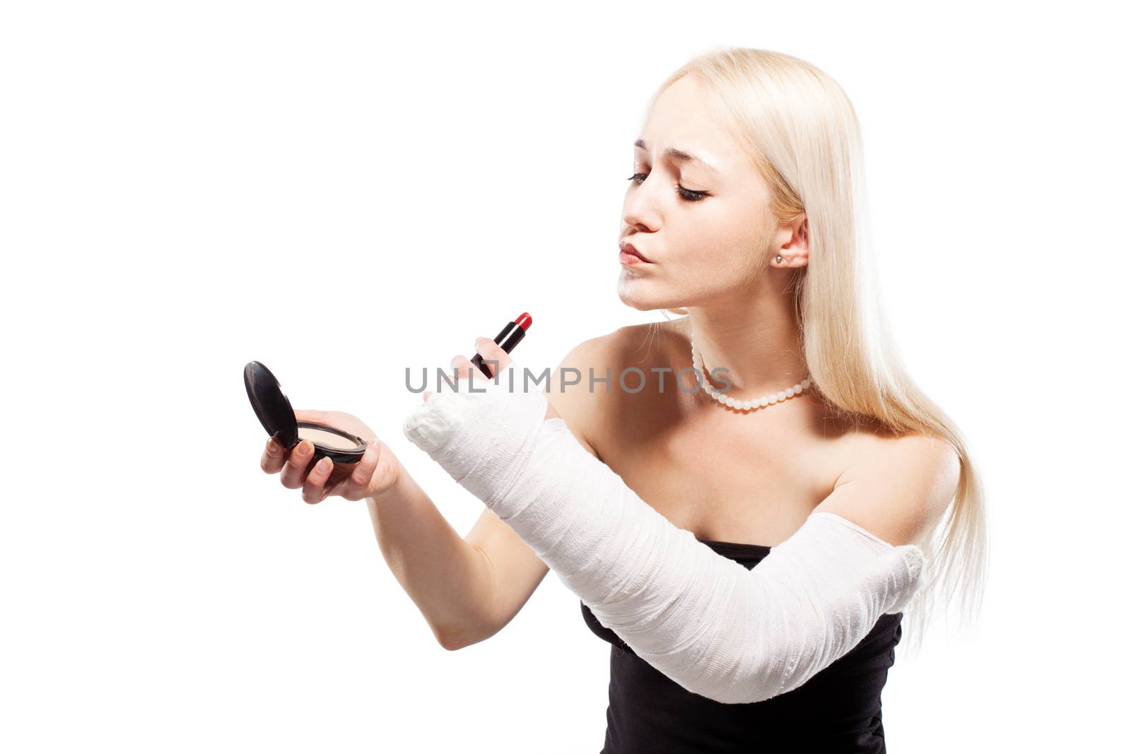 Girl with a broken arm trying to put makeup by kokimk