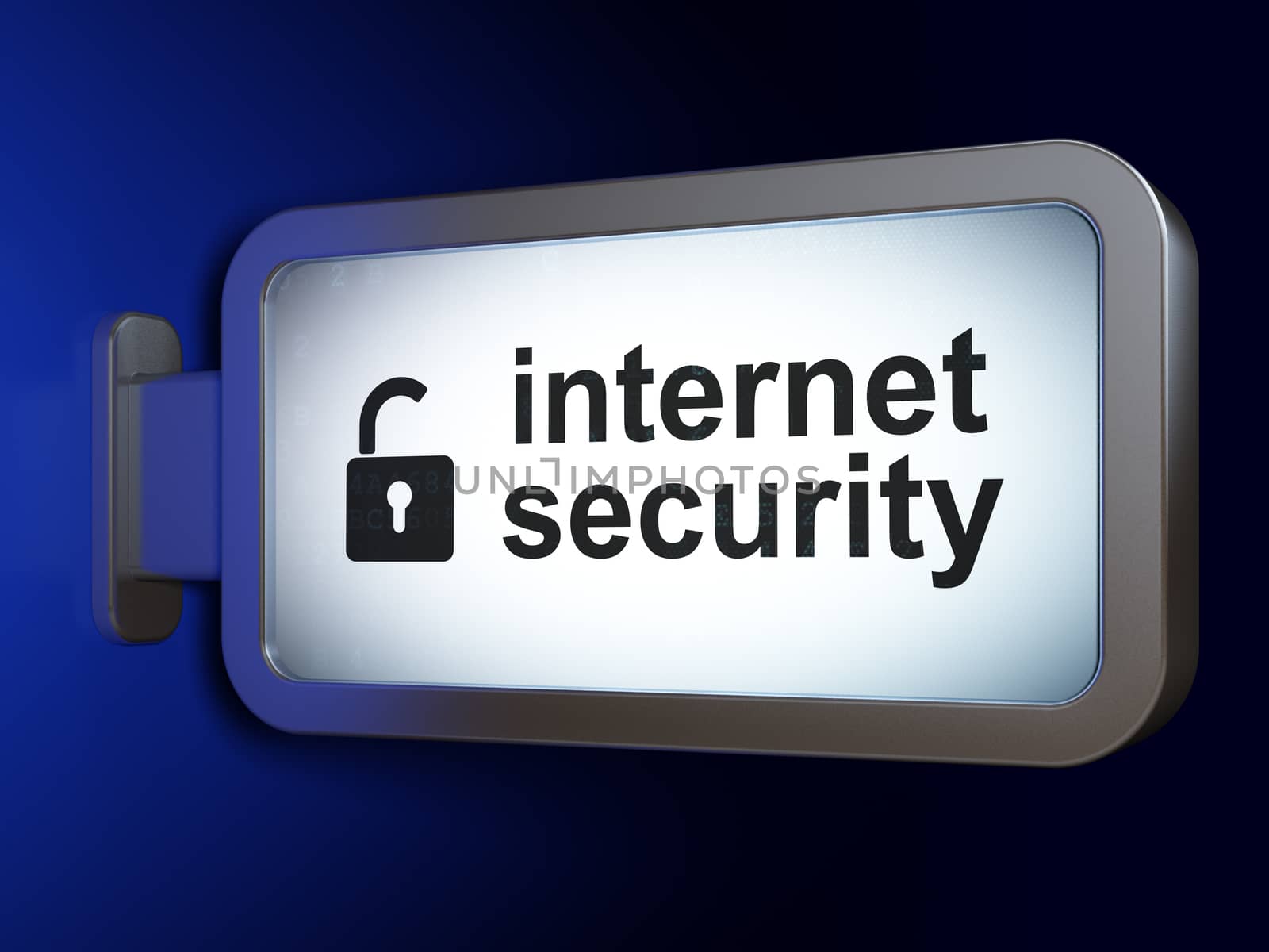Safety concept: Internet Security and Opened Padlock on advertising billboard background, 3D rendering