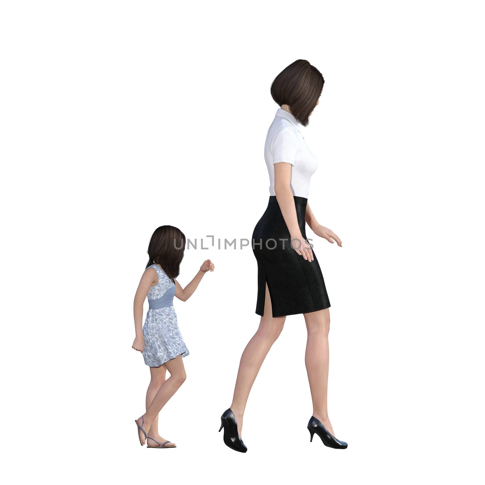 Mother Daughter Interaction of Girl Following Mom as an Illustration Concept