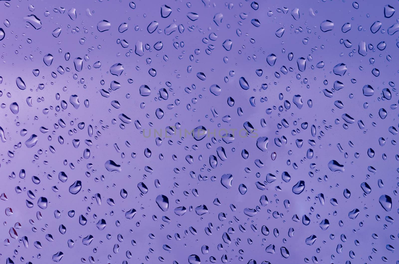 Water droplets on the glass with a colored background. Drops of water.
