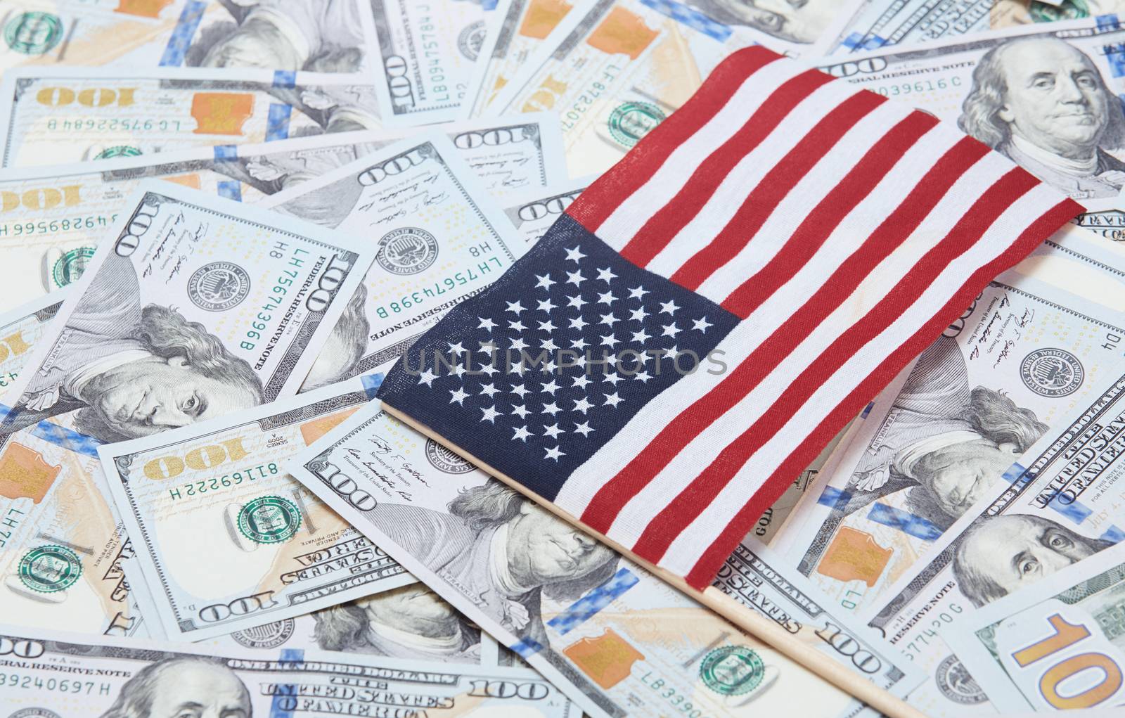 American flag on one hundred dollars banknotes