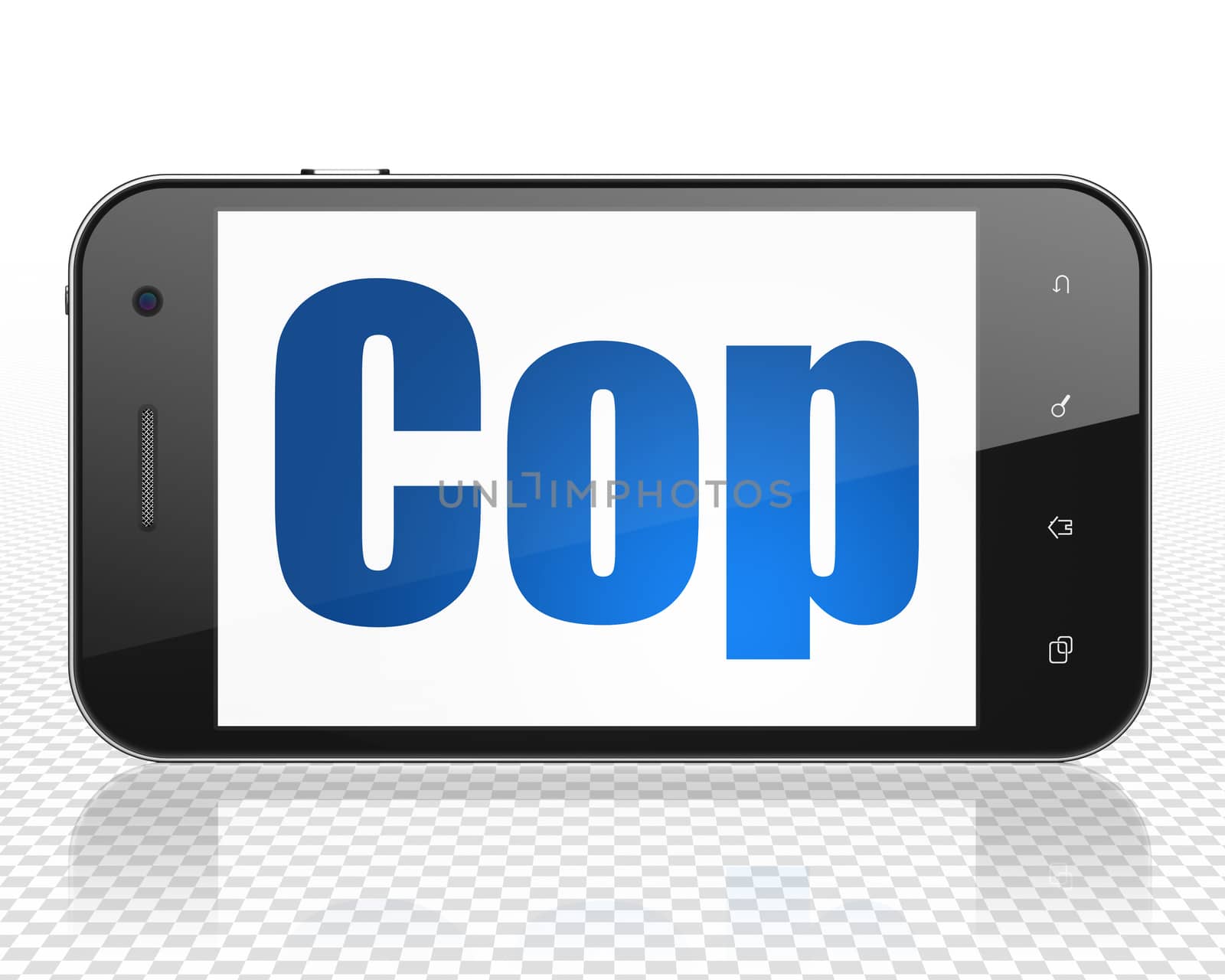 Law concept: Smartphone with blue text Cop on display, 3D rendering