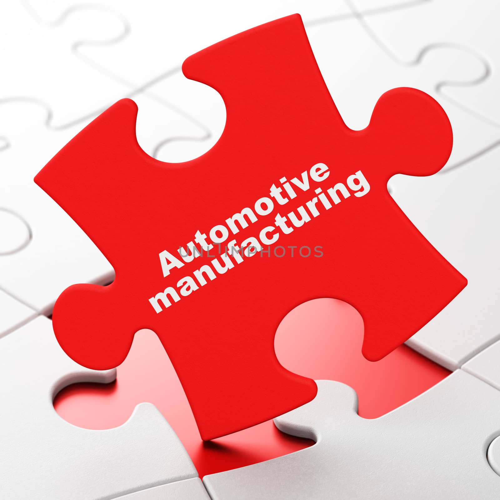 Industry concept: Automotive Manufacturing on Red puzzle pieces background, 3D rendering