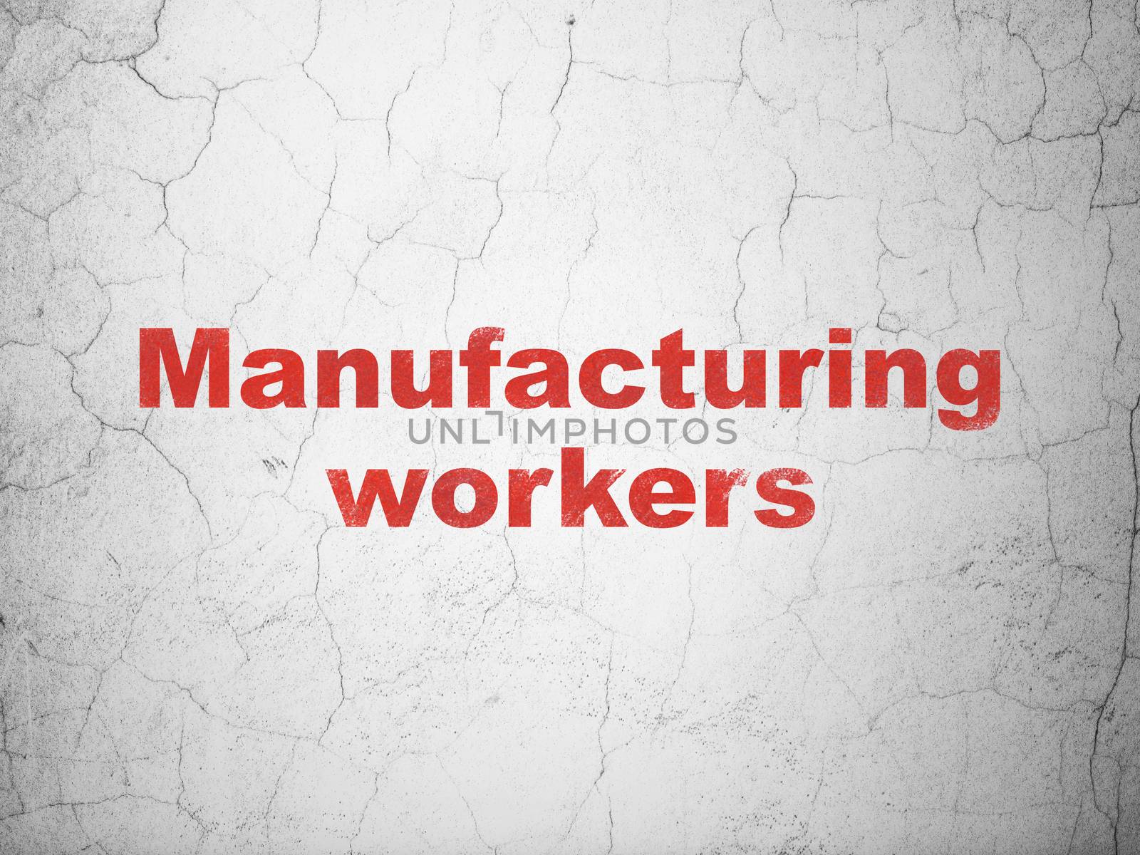 Manufacuring concept: Red Manufacturing Workers on textured concrete wall background