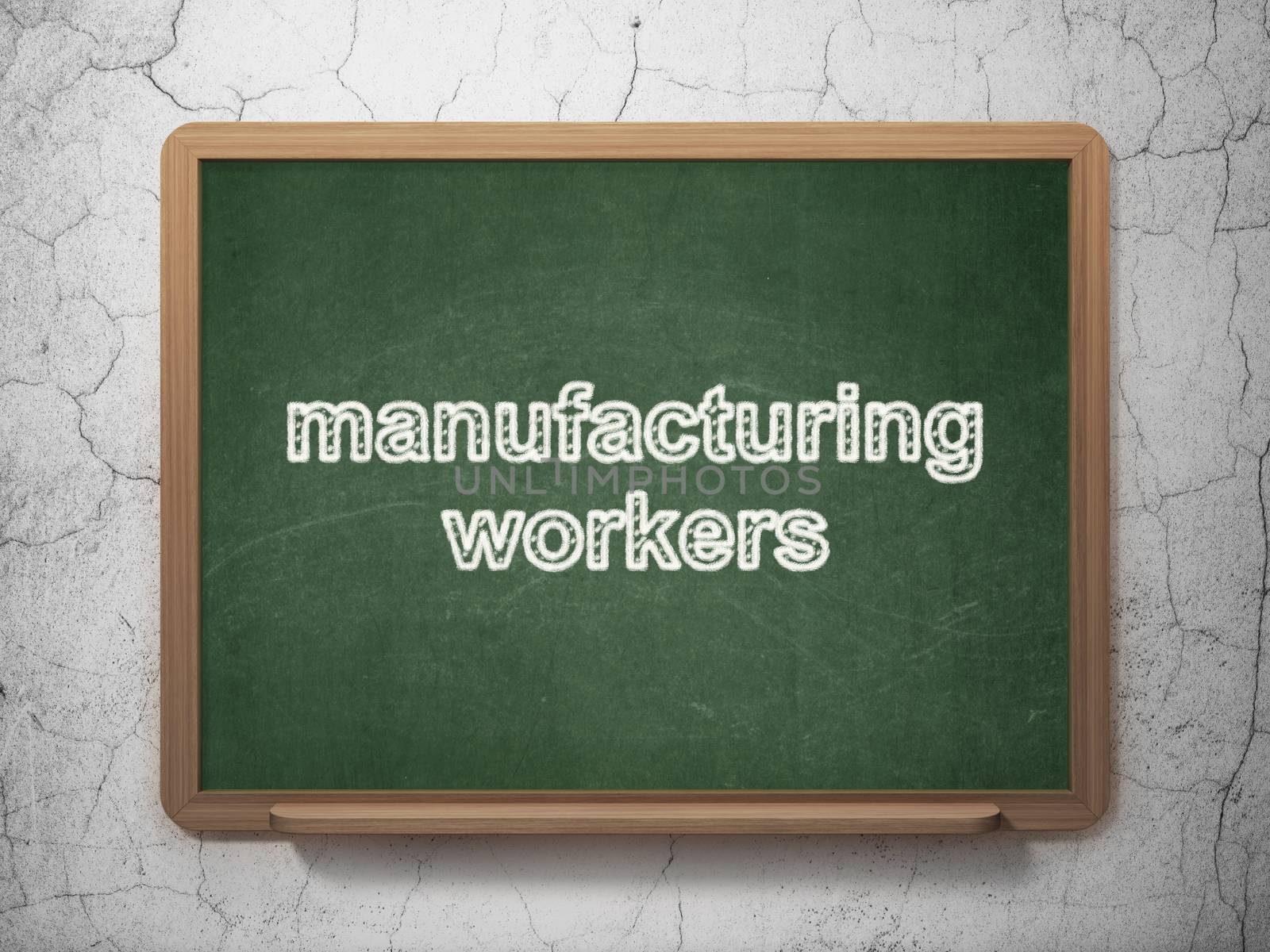 Industry concept: text Manufacturing Workers on Green chalkboard on grunge wall background, 3D rendering