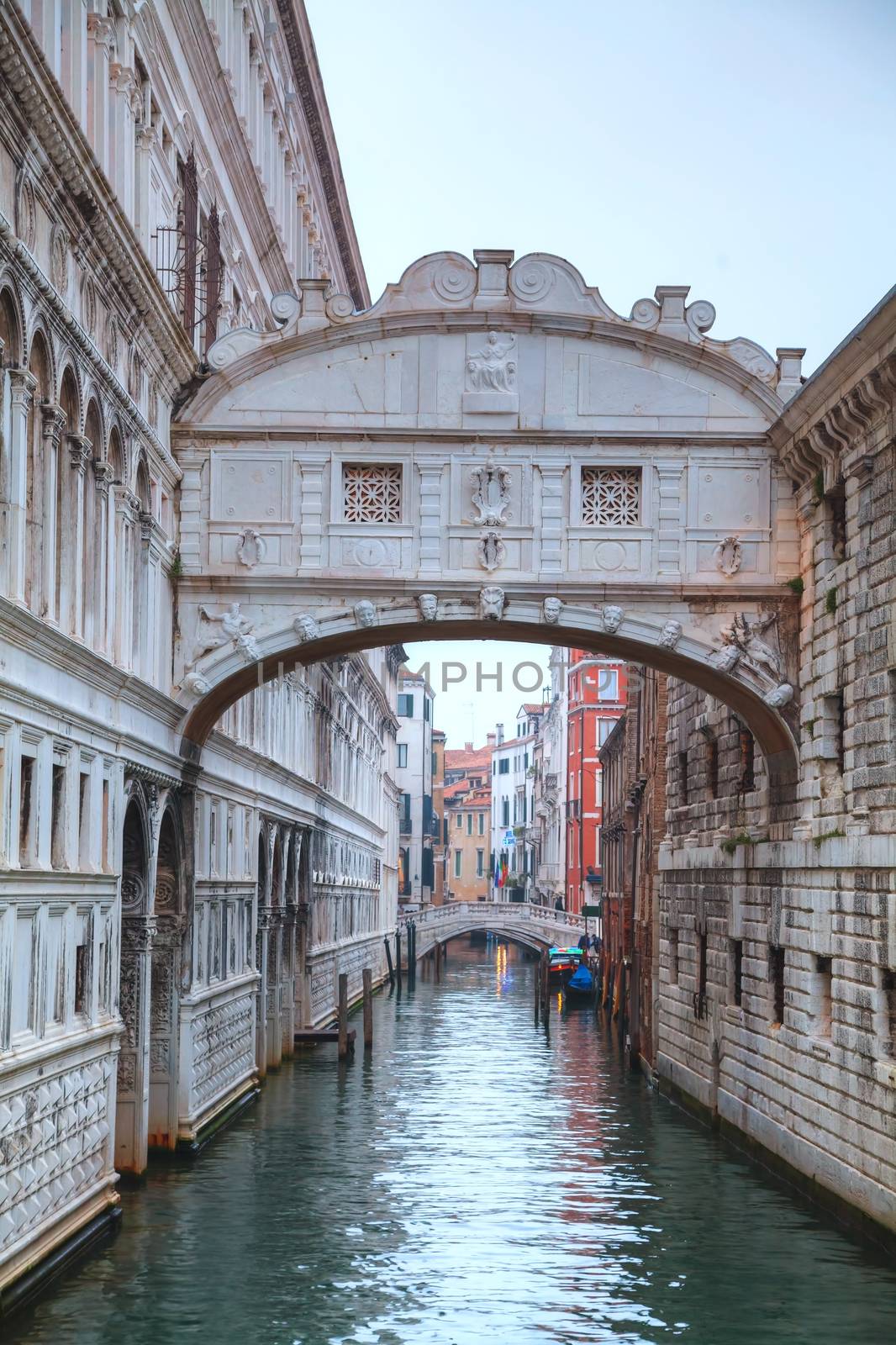 Bridge of sighs in Venice, Italy at the sunrise