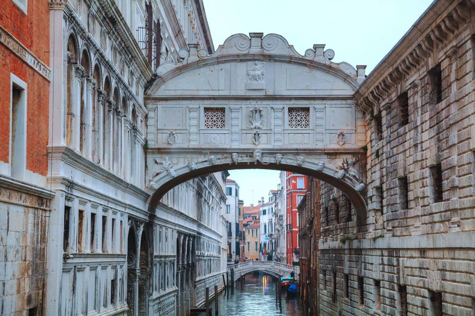 Bridge of sighs in Venice, Italy at the sunrise