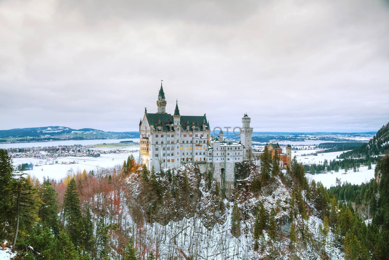 Neuschwanstein castle in Bavaria, Germany at winter time