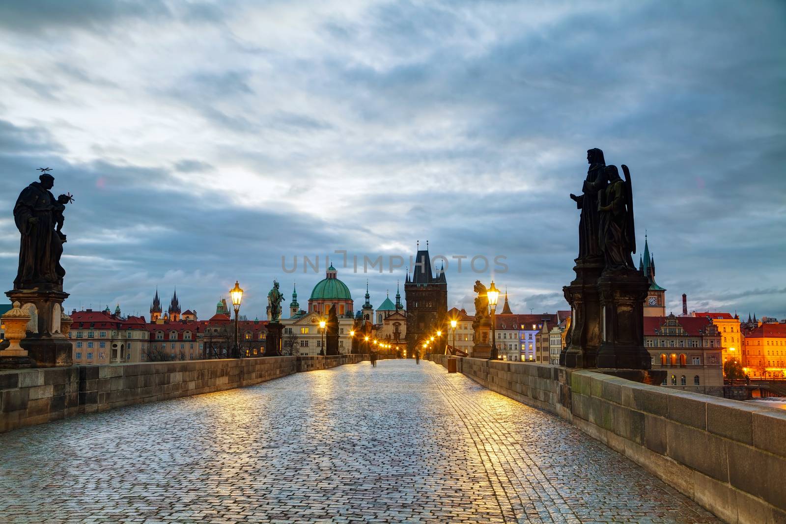 Charles bridge in Prague at sunrise by AndreyKr