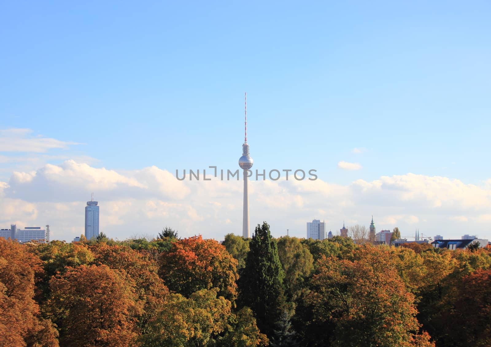 Skyline of Berlin Germany with autumn forest
